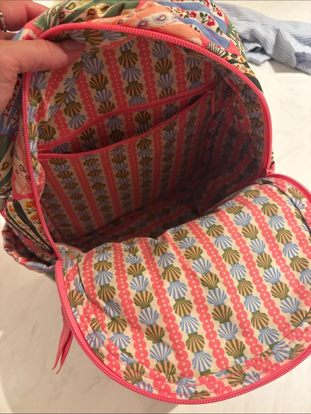 Vera Bradley Cottage Shells Coral Shell-Print Quilted Backpack
